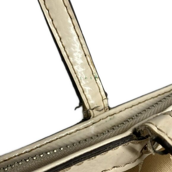 Auth COACH Signature Striped Tote F19046 Beige Cream Jacquard Patent Leather - Picture 14 of 16